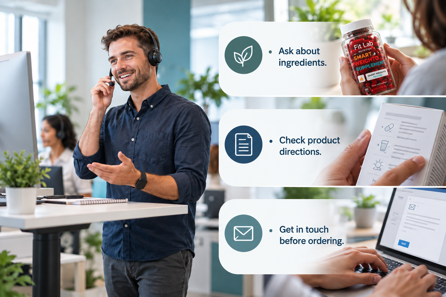 Ask us anything before you order: Ask about ingredients. Check product directions. Get in touch before ordering.