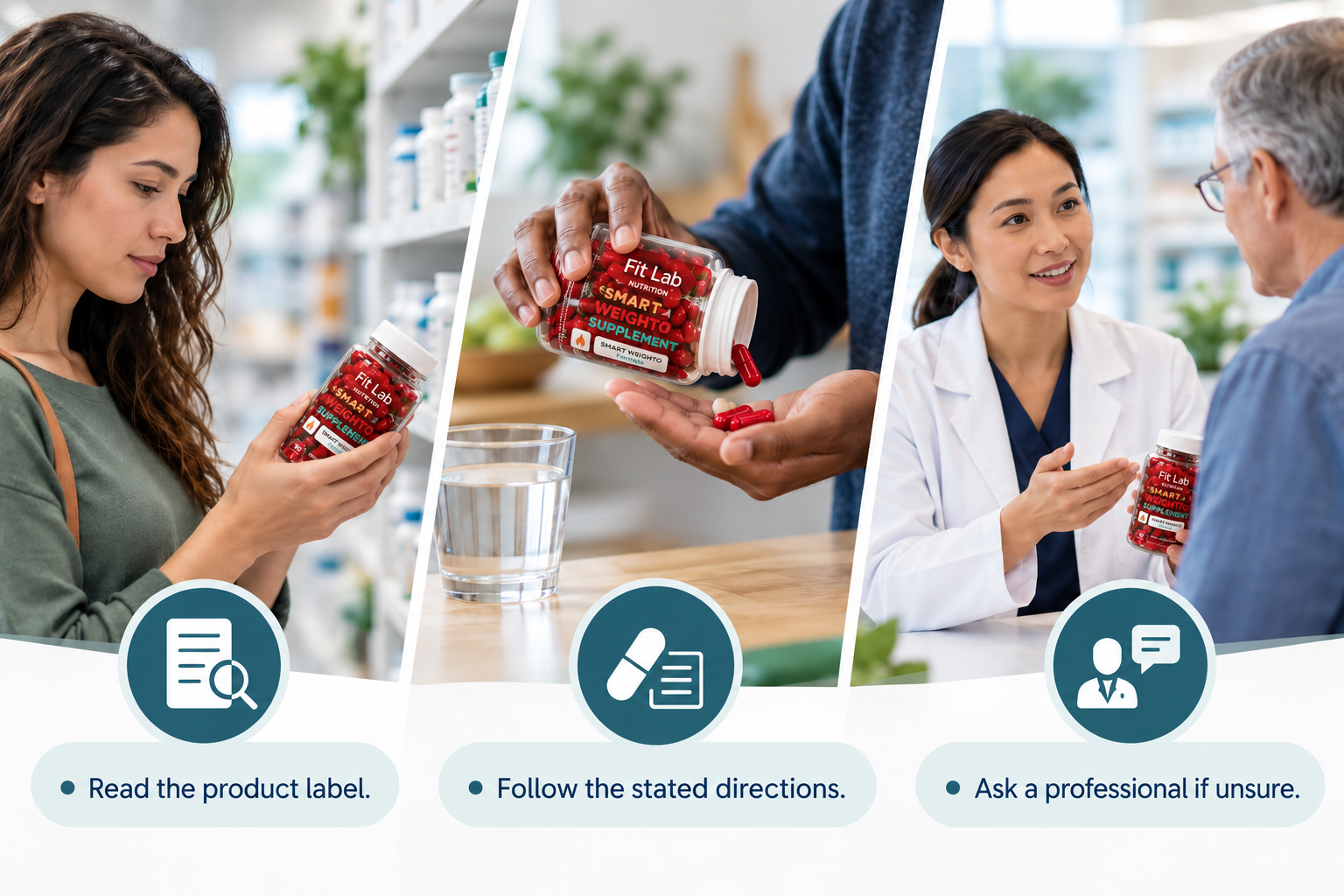 A thoughtful approach to supplements: Read the product label. Follow the stated directions. Ask a professional if unsure.